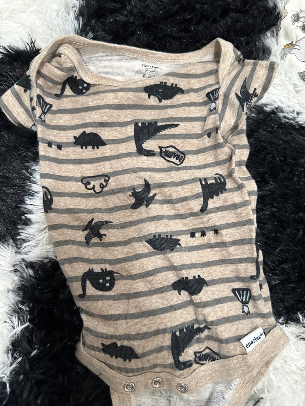 Gerber Tan and Black Striped Dinosaur One-Piece Bodysuit